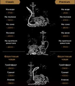 Кальянное меню
