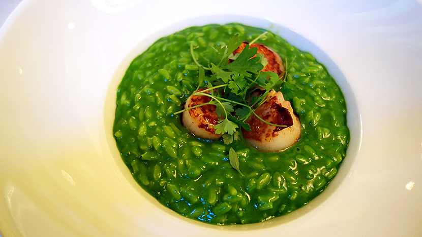 Ризотто со шпинатом и гребешками