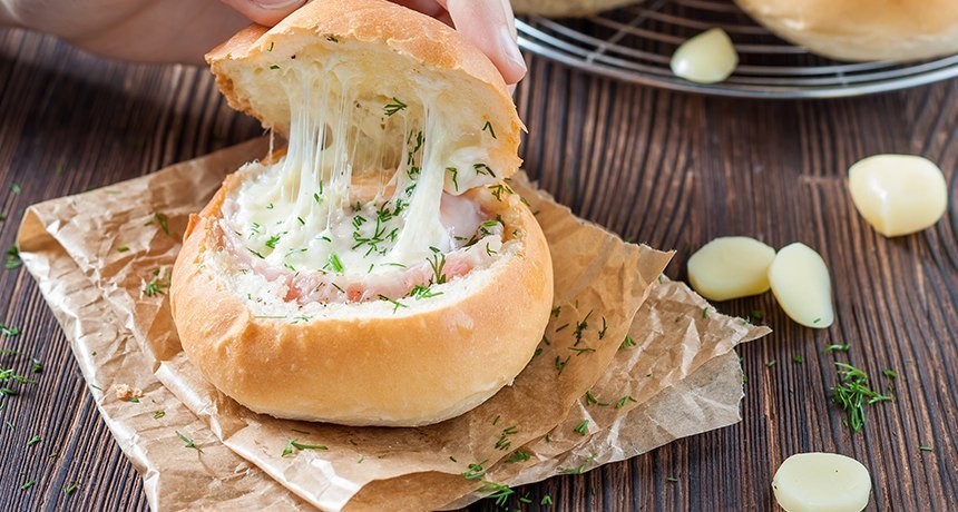 Buns with ham, cheese and egg